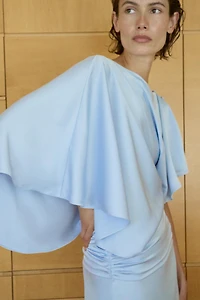 ASYMMETRIC CAPE SATIN EFFECT DRESS