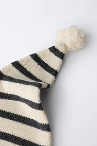 0 MOIS -14 ANS/ BONNET EN MAILLE À RAYURES AVEC POMPON ET LAINE
