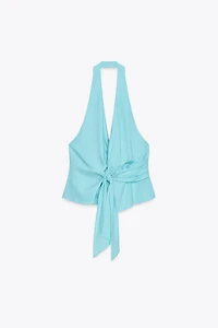 LINEN KNOTTED HALTER TOP