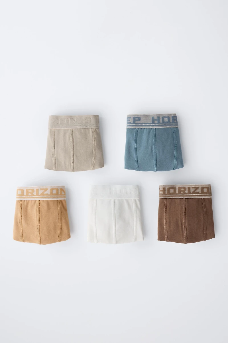 6-14 YEARS/FIVE-PACK OF EMBOSSED TEXT BOXERS