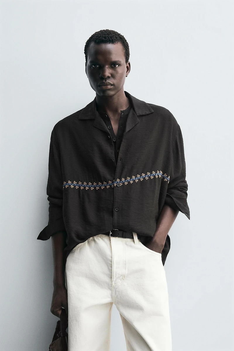 FLOWY SHIRT WITH GEOMETRIC EMBROIDERY