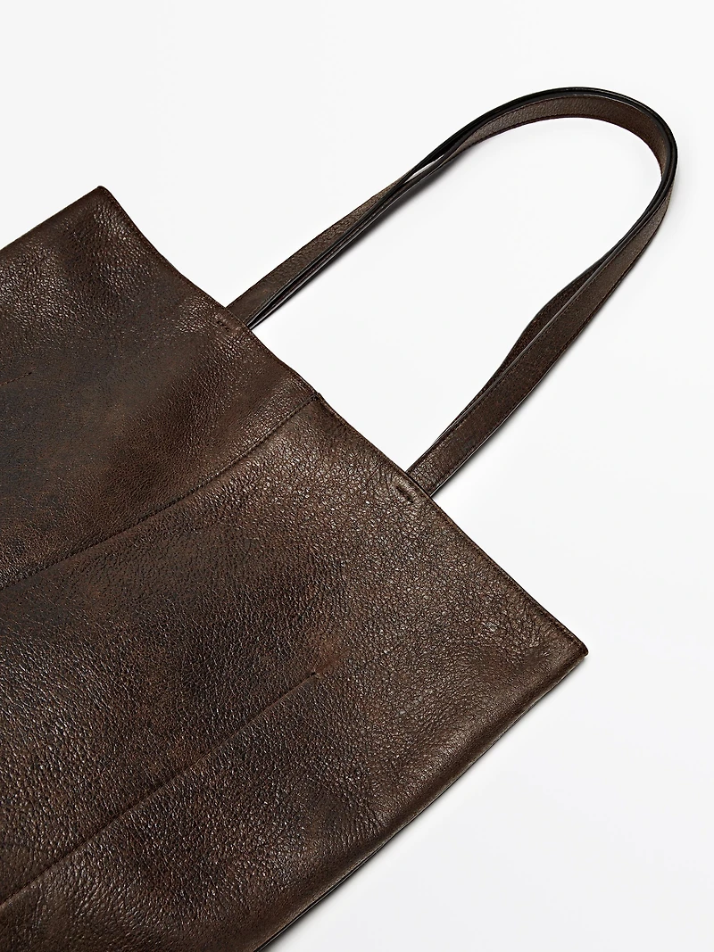 Tote bag en cuir effet daim craquelé