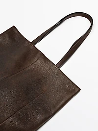 Tote bag en cuir effet daim craquelé
