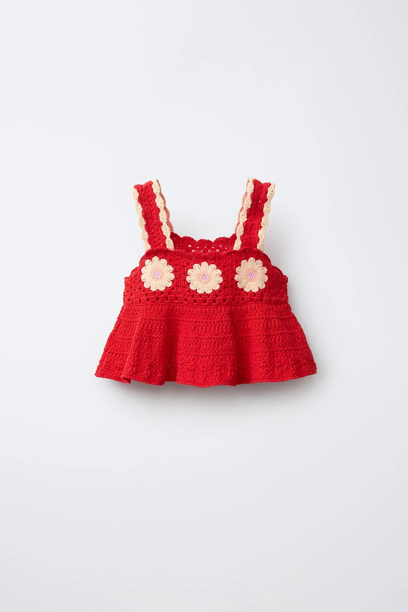 CROCHET KNIT FLORAL TOP