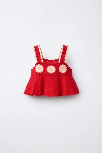 CROCHET KNIT FLORAL TOP