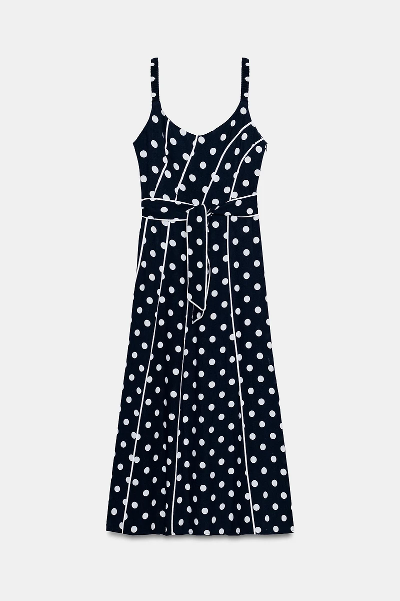 POLKA DOT BELTED MIDI DRESS