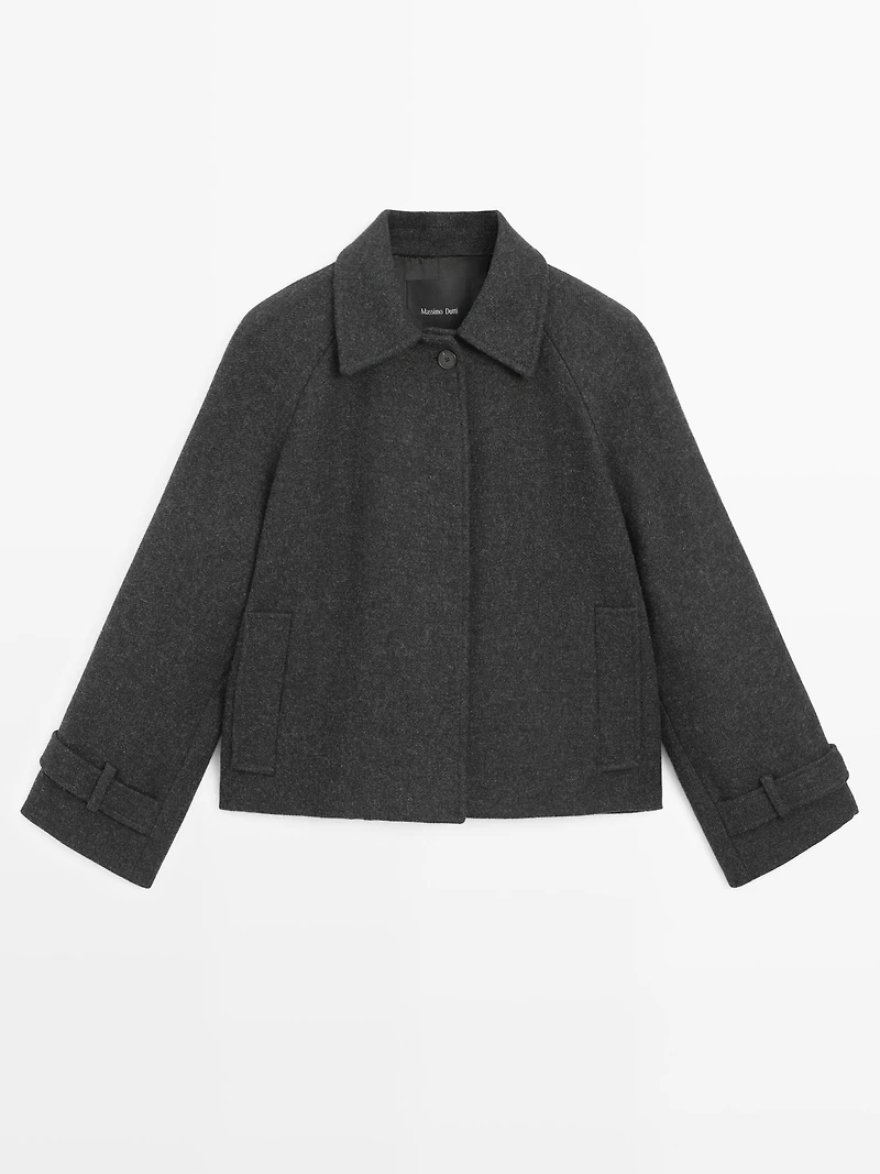 Short wool blend raglan sleeve coat