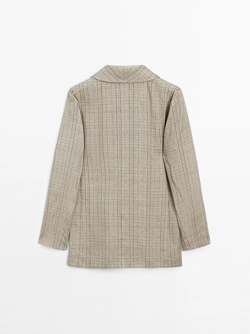 Check print shawl collar blazer