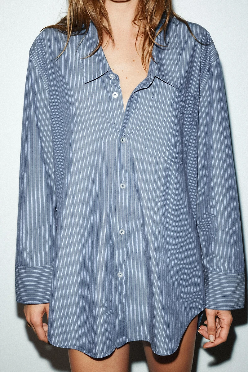 LOW COLLAR STRIPED POPLIN SHIRT