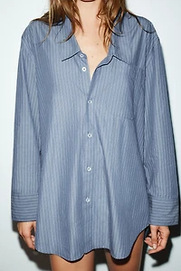 LOW COLLAR STRIPED POPLIN SHIRT