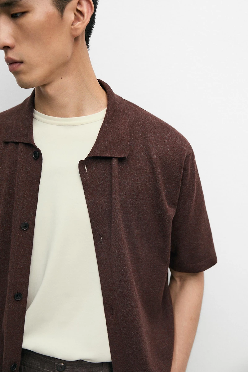 Short sleeve button-up knit cardigan