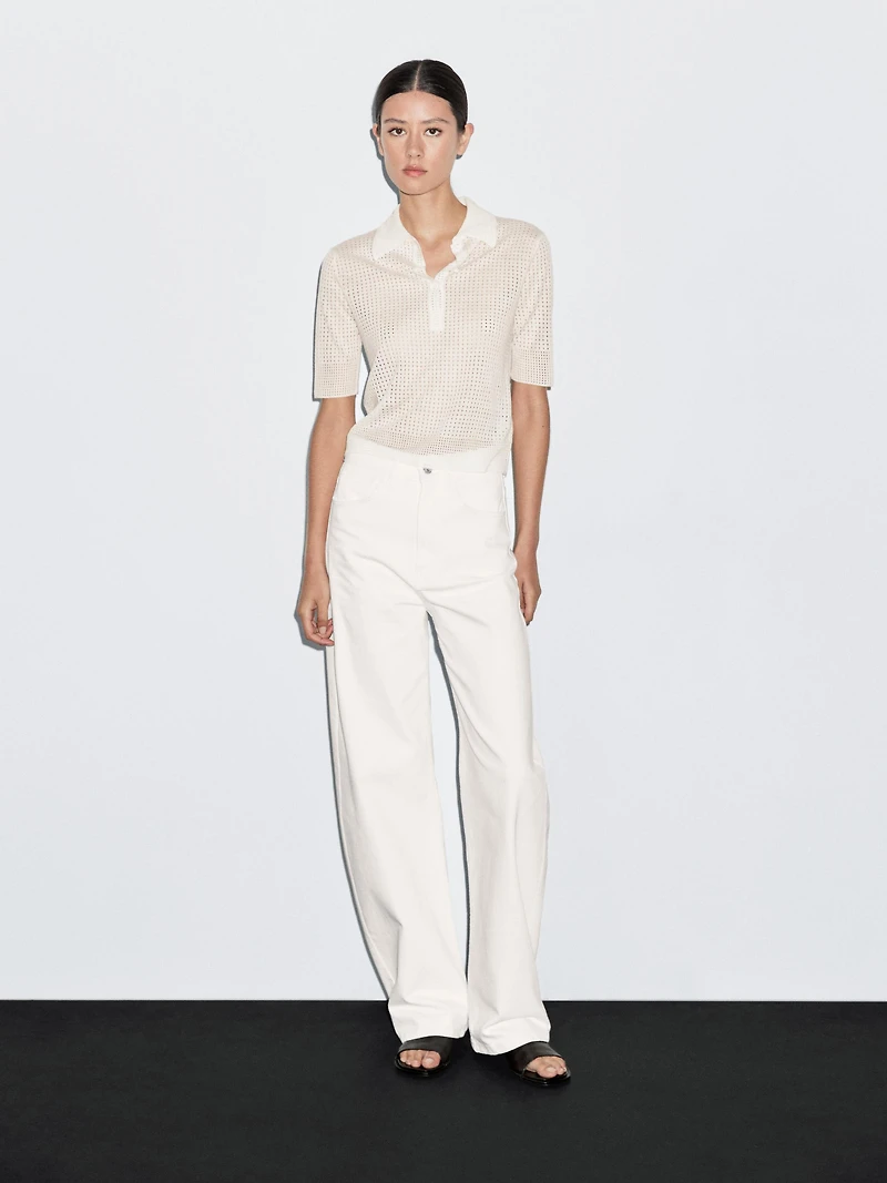 Pull en maille ajourée à col polo