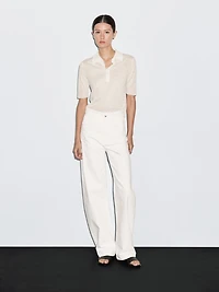 Pull en maille ajourée à col polo