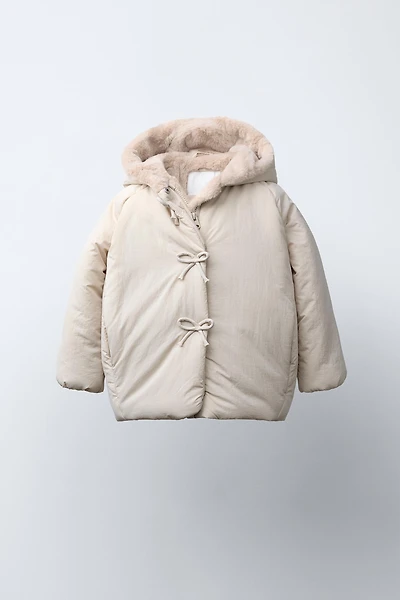 WATER REPELLENT PUFFER COAT WITH BOWS