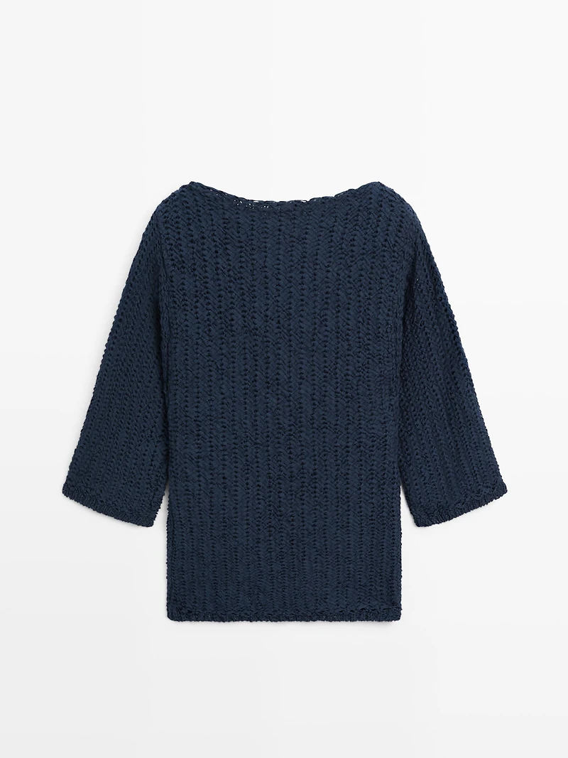 Textured cotton blend knit sweater