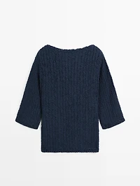 Textured cotton blend knit sweater