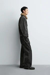 VESTE EN DENIM AVEC COL EFFET FOURRURE