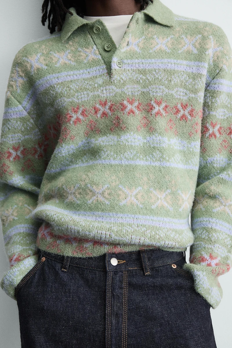 POLO EN MAILLE JACQUARD GÉOMÉTRIQUE TEXTURÉE