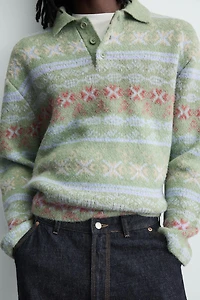 POLO EN MAILLE JACQUARD GÉOMÉTRIQUE TEXTURÉE