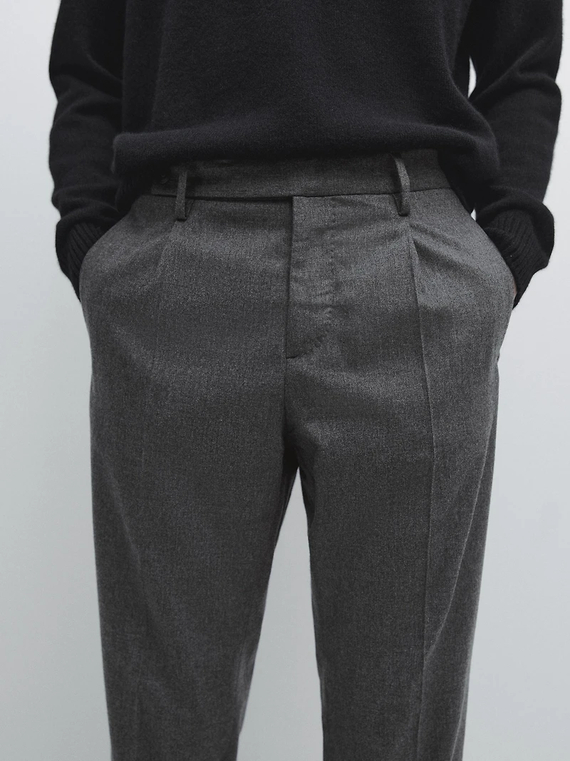 Pantalon à pinces en flanelle de laine mélangée