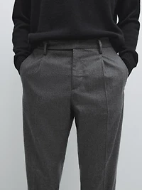 Pantalon à pinces en flanelle de laine mélangée