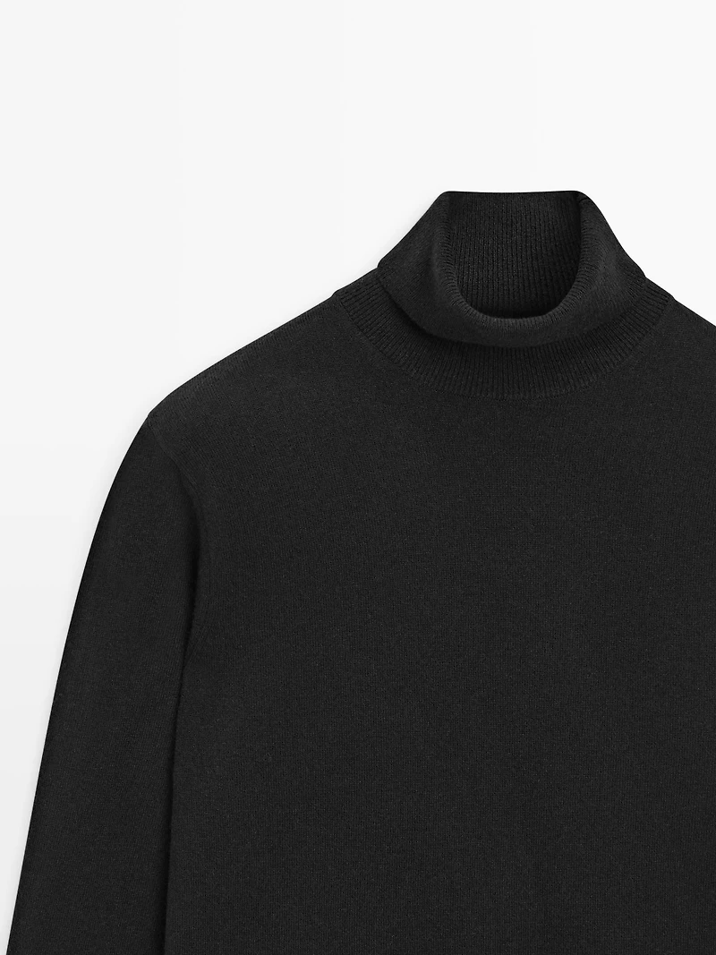 Wool blend knit sweater with high neck