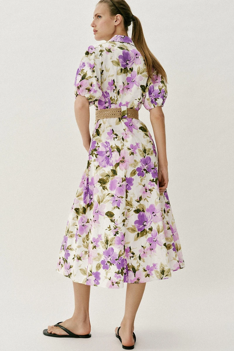 ROBE MI-LONGUE CEINTURE IMPRIMÉ FLORAL