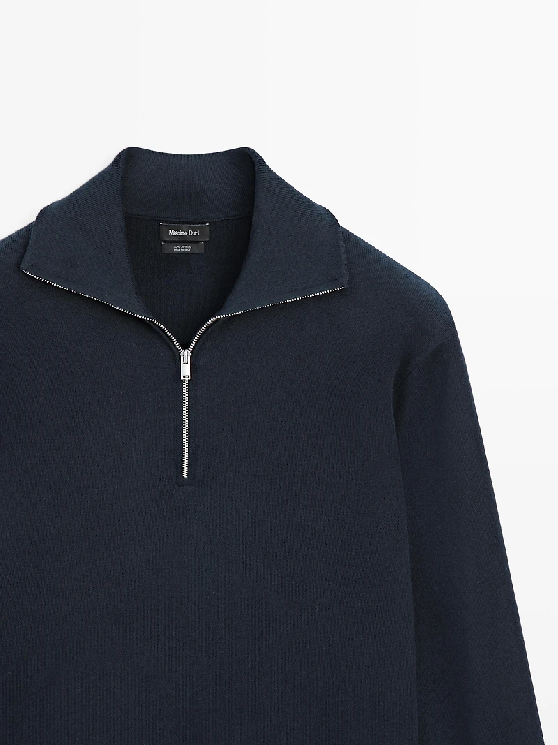 Pull en maille de coton à col camionneur zippé