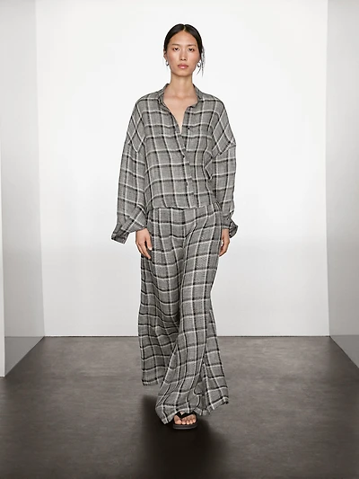 100% linen check palazzo trousers