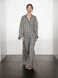 Pantalon palazzo à carreaux 100 % lin
