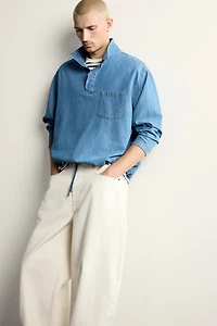 WASHED LIGHTWEIGHT DENIM POLO SHIRT