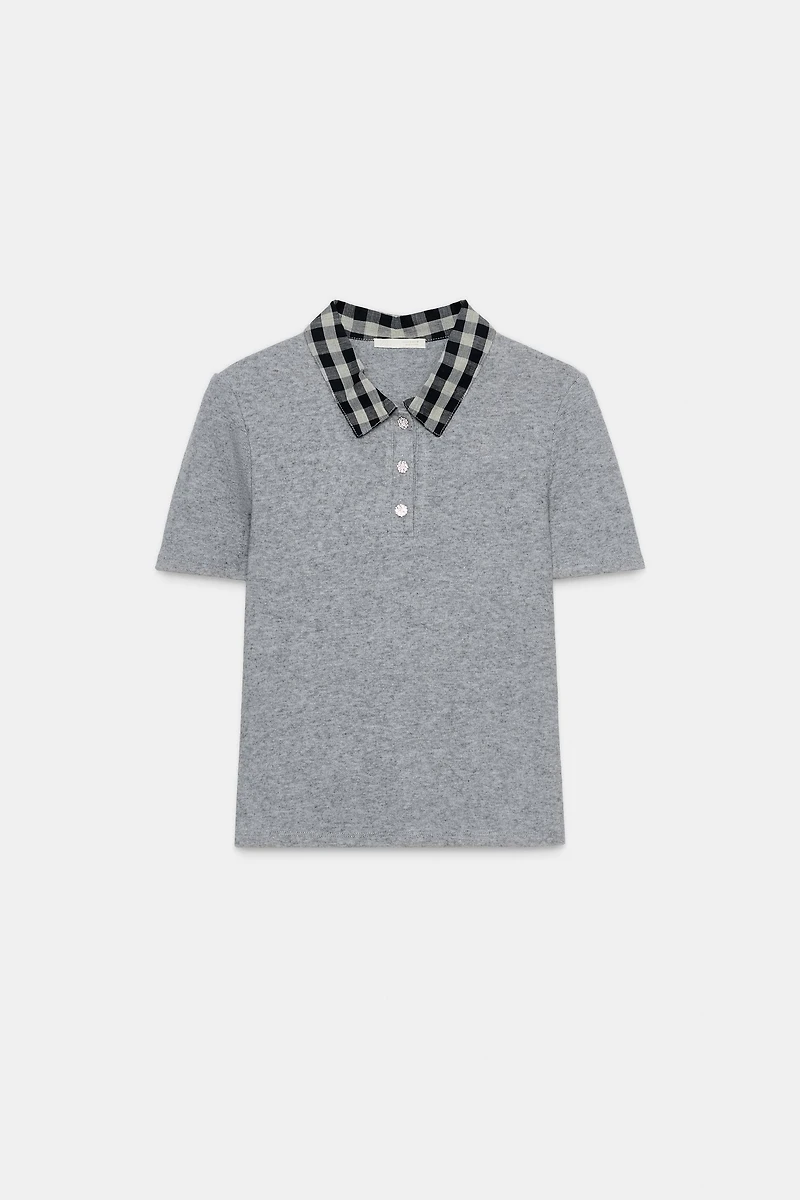 CONTRAST COMBINATION POLO TOP