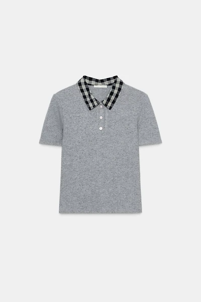 CONTRAST COMBINATION POLO TOP