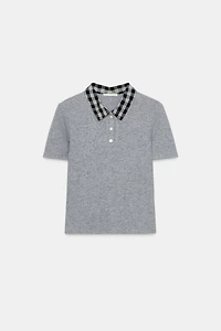 CONTRAST COMBINATION POLO TOP
