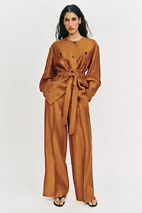 FLOWY LINEN BLEND PANTS WITH SLITS