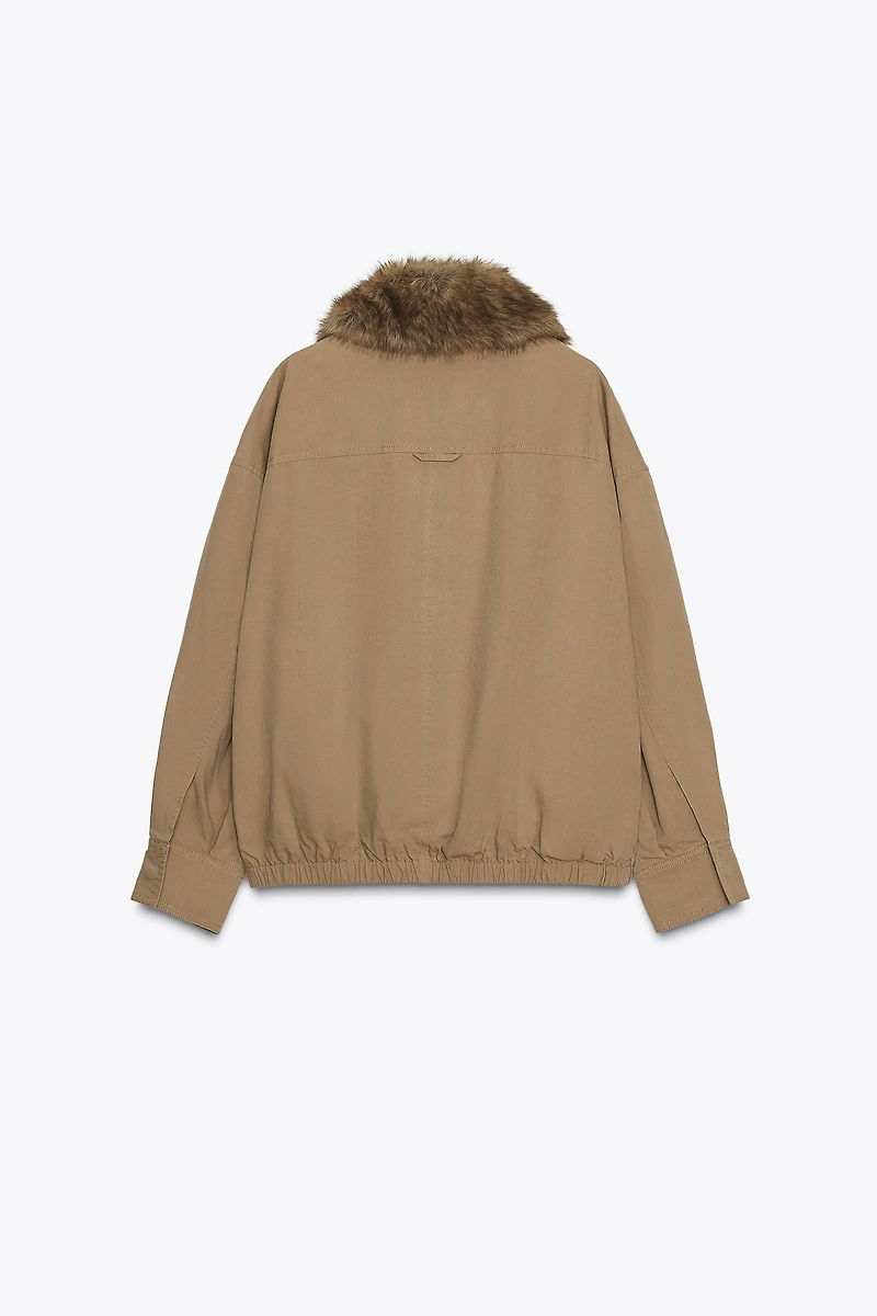 ZW COLLECTION FAUX FUR COLLAR BOMBER JACKET