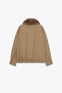 ZW COLLECTION FAUX FUR COLLAR BOMBER JACKET