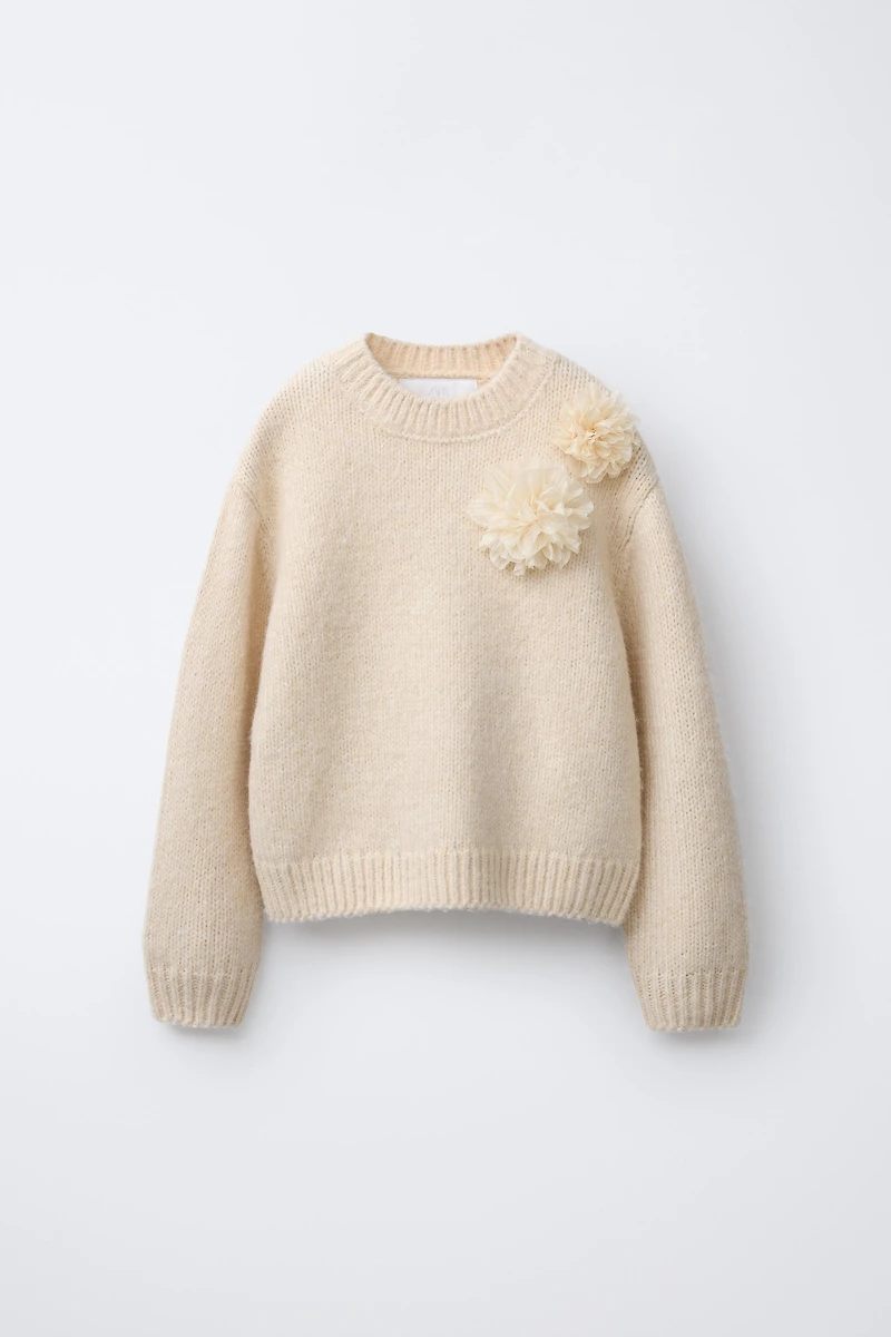 KNIT ORGANZA FLORAL SWEATER