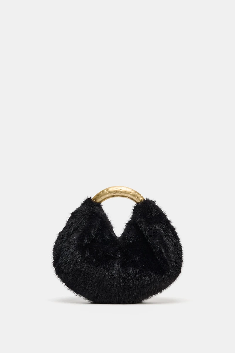 SAC À MAIN EFFET FOURRURE ANSE MÉTALLIQUE