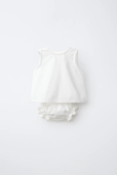LINEN AND COTTON LACE BLOUSE BLOOMER SET