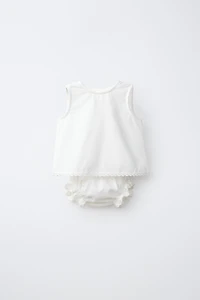 LINEN AND COTTON LACE BLOUSE BLOOMER SET