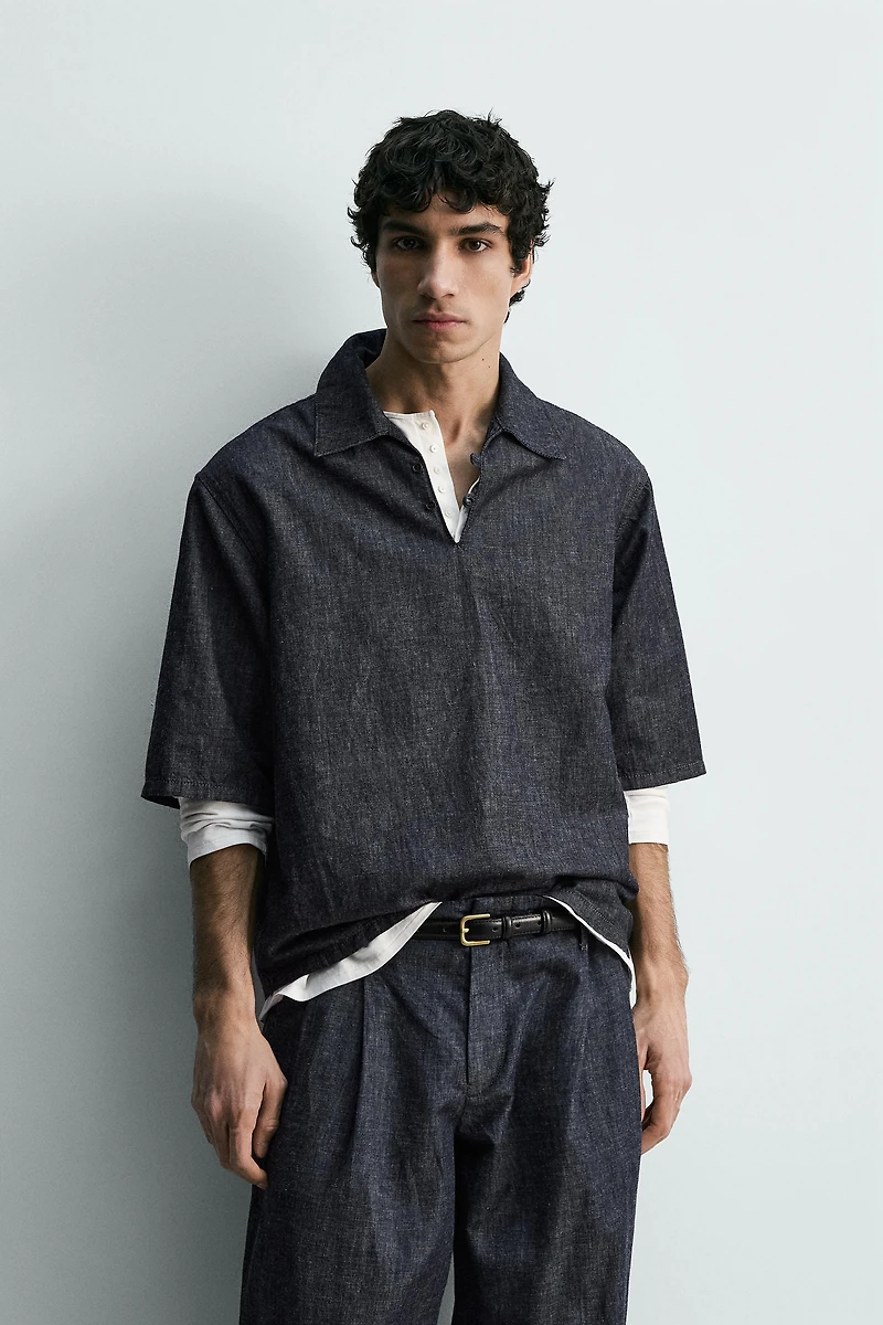 RELAXED FIT DENIM POLO SHIRT
