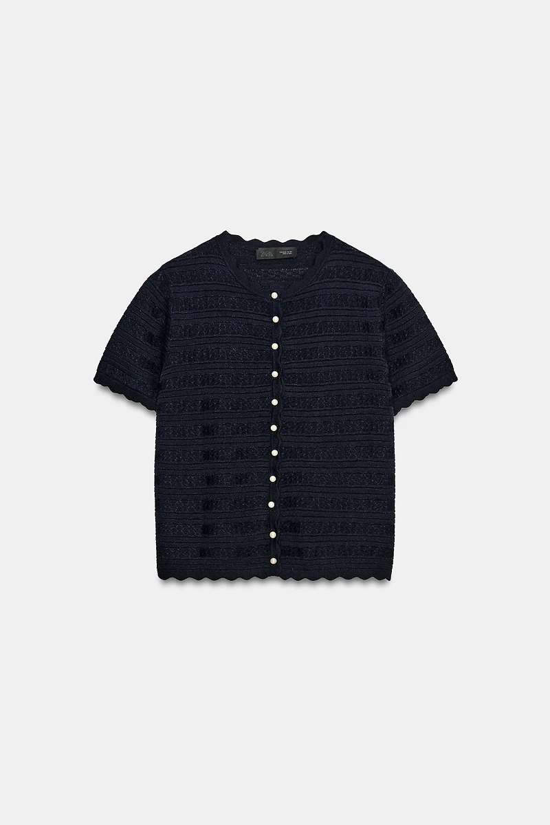 GILET EN MAILLE BOUTON PERLE