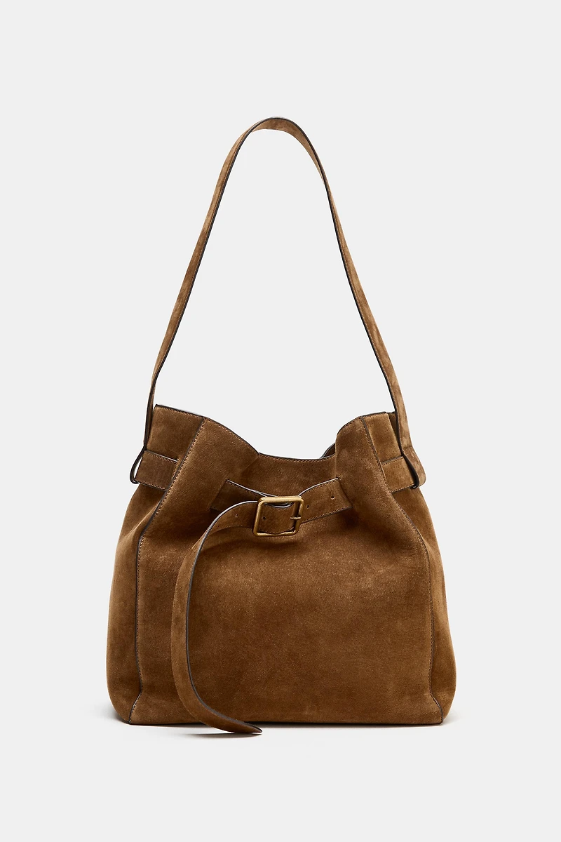 LEATHER BUCKET BAG WITH BELT DETAIL