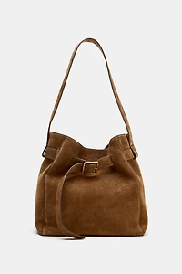 LEATHER BUCKET BAG WITH BELT DETAIL