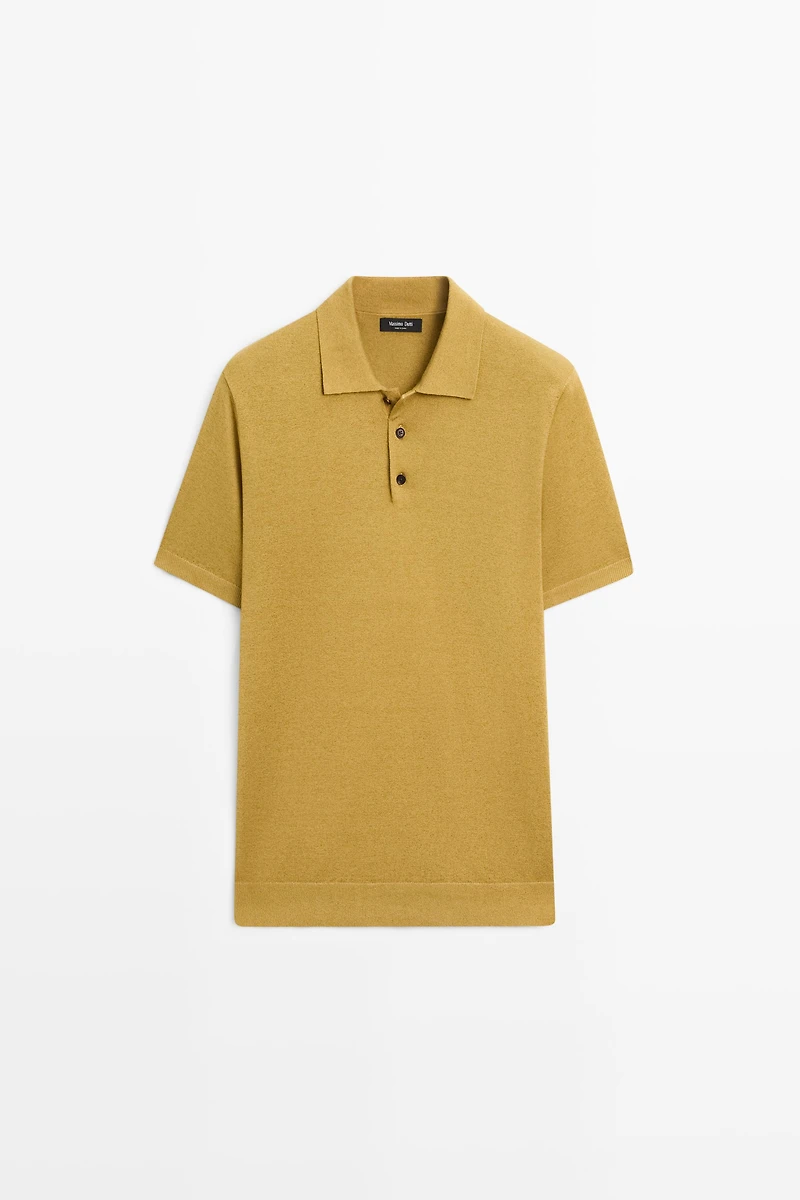 Polo en maille à manches courtes coton et lin