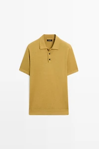 Polo en maille à manches courtes coton et lin