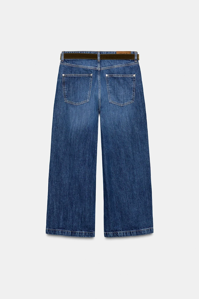Z1975 BELTED CROPPED WIDE LEG JEANS