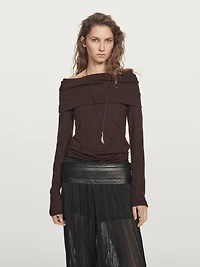 Knit wool blend off-the-shoulder sweater