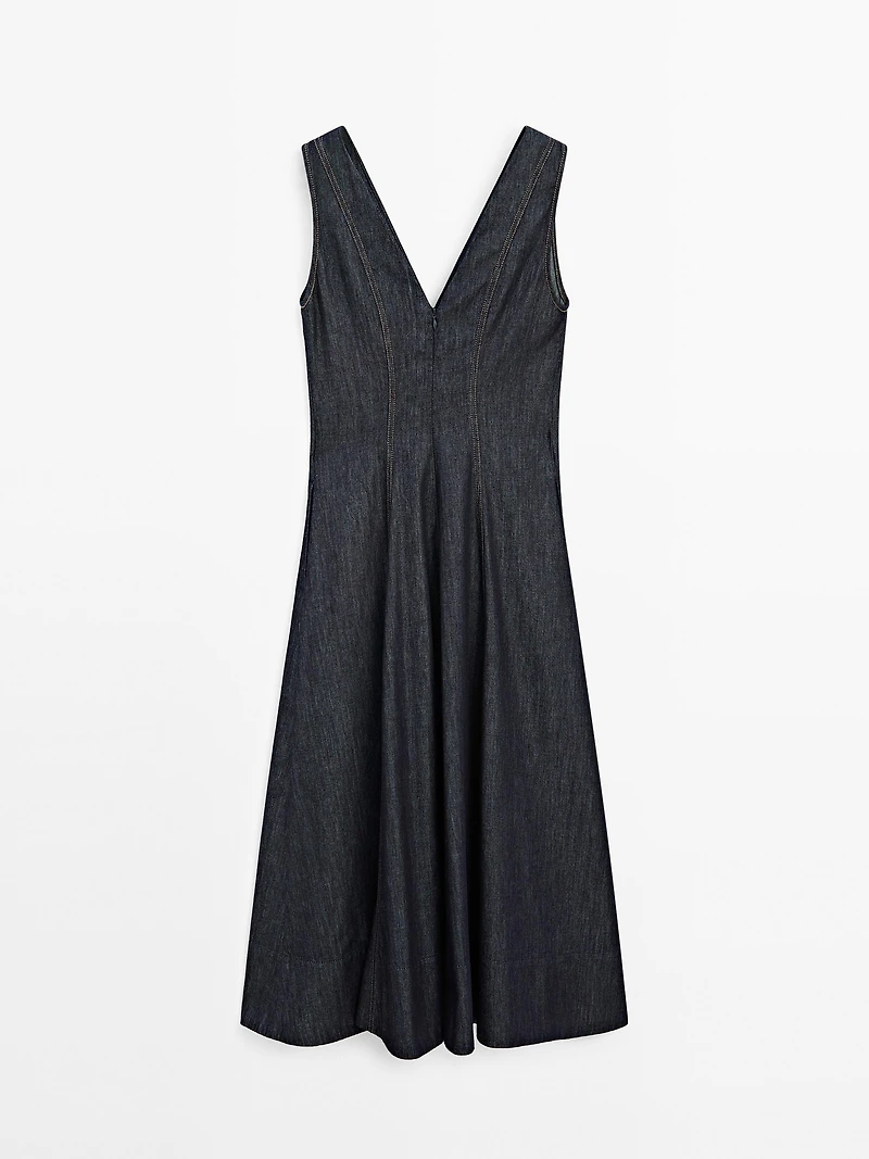 Denim midi dress with seam details